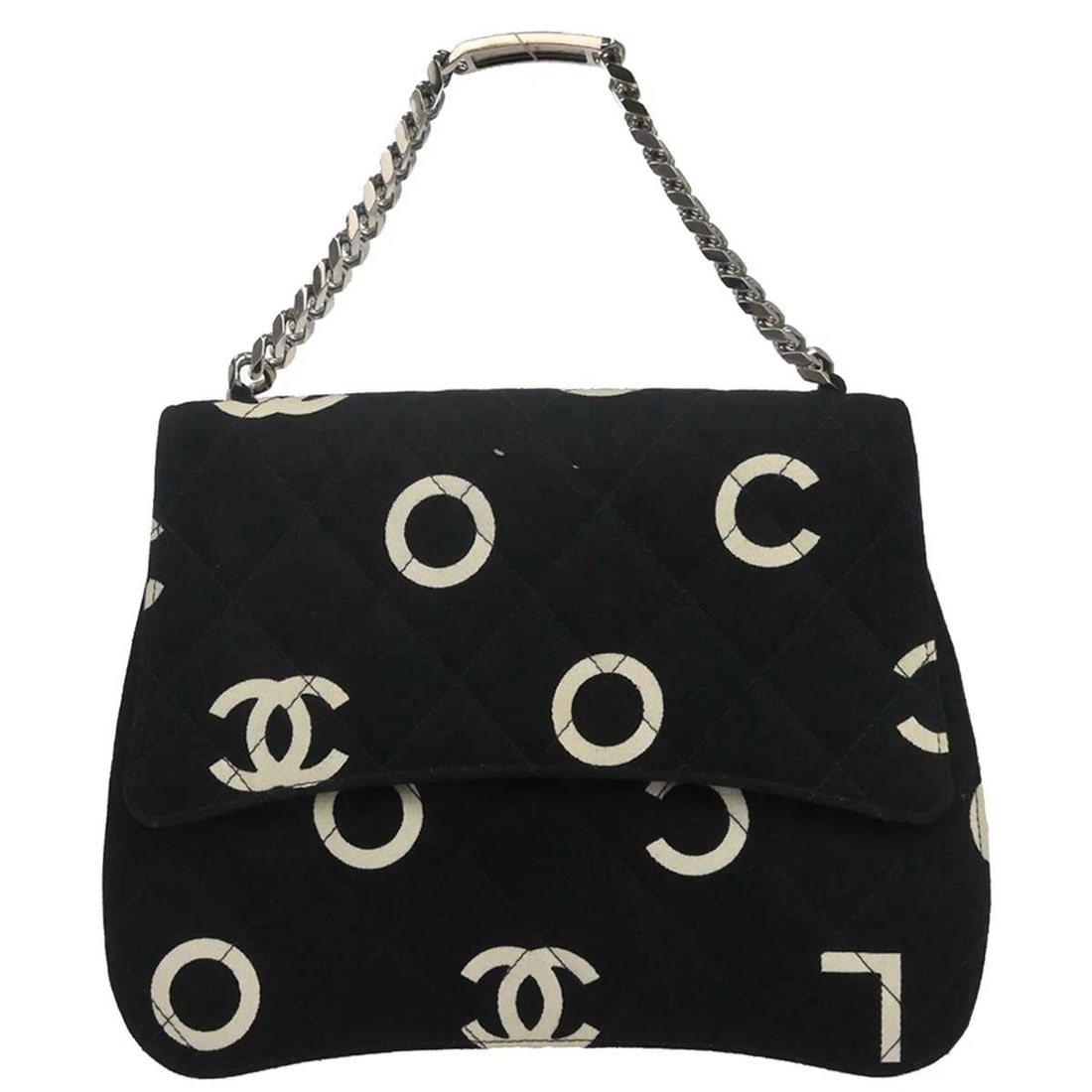 CHANEL BLACK CANVAS CHAIN HANDBAG: Chanel Black Canvas Chain Handbag Brand: CHANEL Type/Style: Tote Material: Canvas Color: Black Size: W 9.4 x H 7.1 x D 2.4 inch Accessories: None Accessories Notice: When purchasing pre-ow