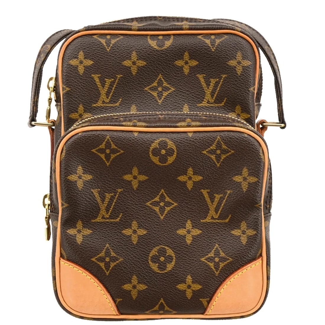 LOUIS VUITTON MONOGRAM CROSSBODY BAG: Louis Vuitton Monogram Crossbody Bag Brand: Louis Vuitton Type/Style: Crossbody Material: Monogram Canvas, Leather Color: Brown Size: W 5.9 x H 8.3 x D 3.5 inch Accessories: None Accessori