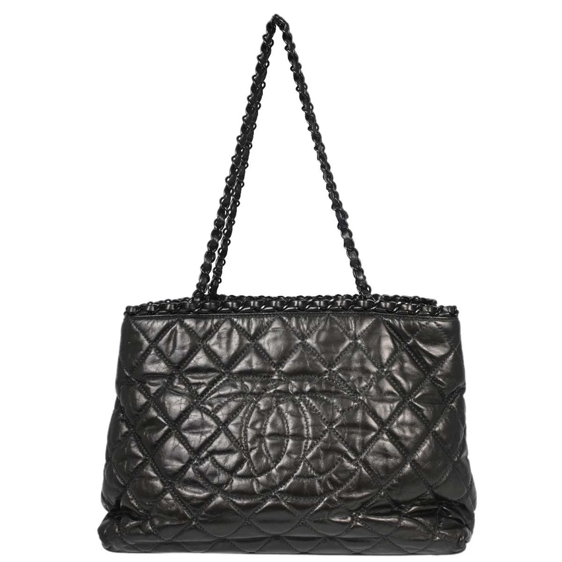 CHANEL METALLIC GRAY CALFSKIN CHAIN ME TOTE HANDBAG: Chanel Metallic Gray Calfskin Chain Me Tote Handbag Brand: CHANEL Type/Style: Tote Material: Calfskin Color: Metallic Gray Size: W 12.2 x H 9.4 x D 6.3 inch Accessories: None Accessories Notice: When