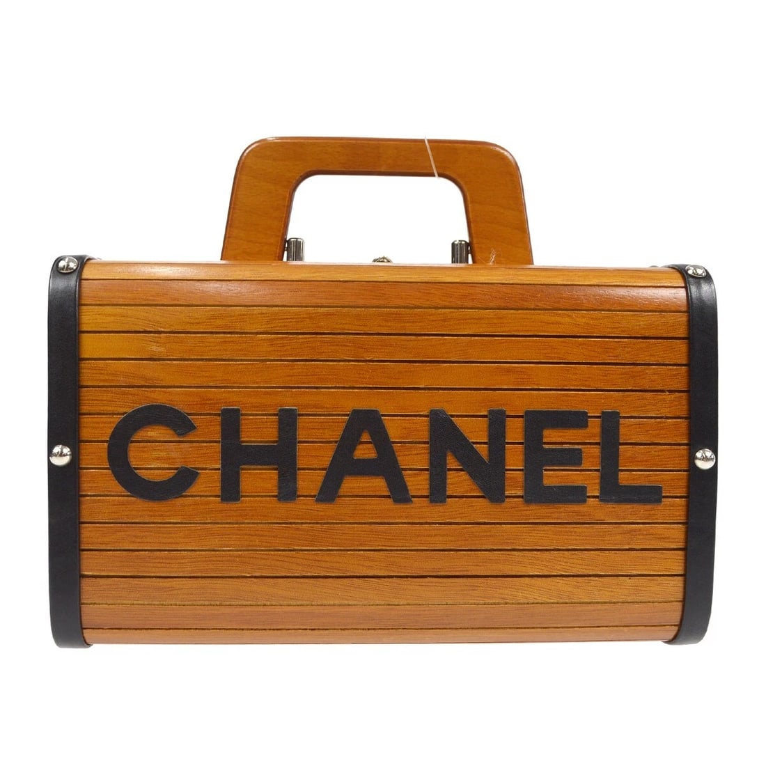 CHANEL BROWN BLACK WOODEN VANITY HANDBAG (1 of 5)