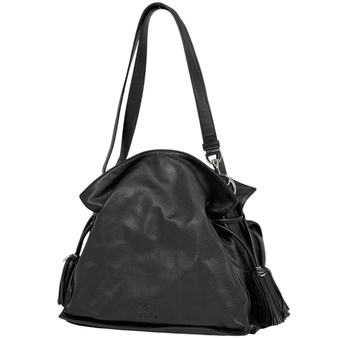 LOEWE SHOULDER BAG ANAGRAM FLAMENCO LEATHER: Loewe Shoulder Bag Anagram Flamenco leather Brand: LOEWE Type/Style: Shoulder Bag Material: leather Color: Black Size: Width 28cm(11inch) Height 27cm(10.6inch) Depth 11cm(4.3inch) Accessories: None