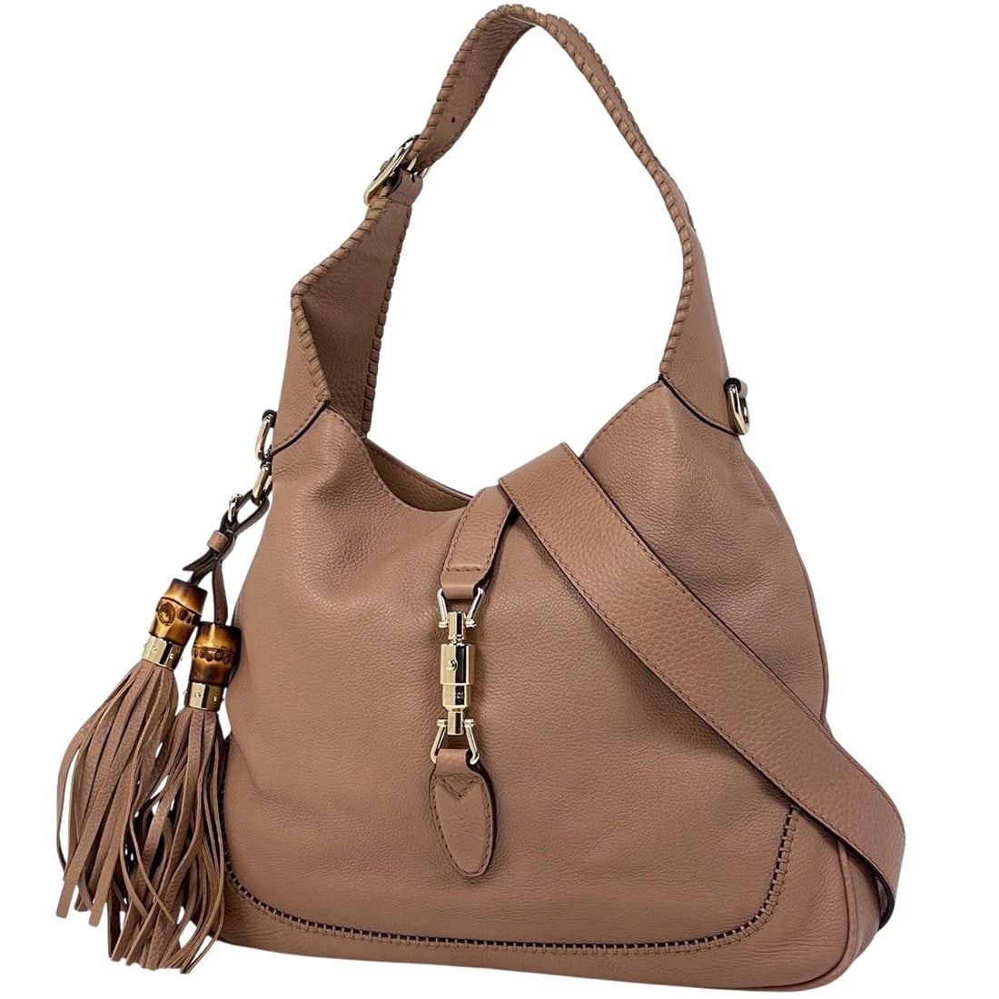 GUCCI JACKIE LINE HAND BAG: Gucci Jackie Line Hand Bag Brand: GUCCI Type/Style: Hand Bag Material: leather Color: Beige Size: Width 33cm(13inch) Height 27cm(10.6inch) Depth 5cm(2inch) Accessories: None Accessories Notice: When