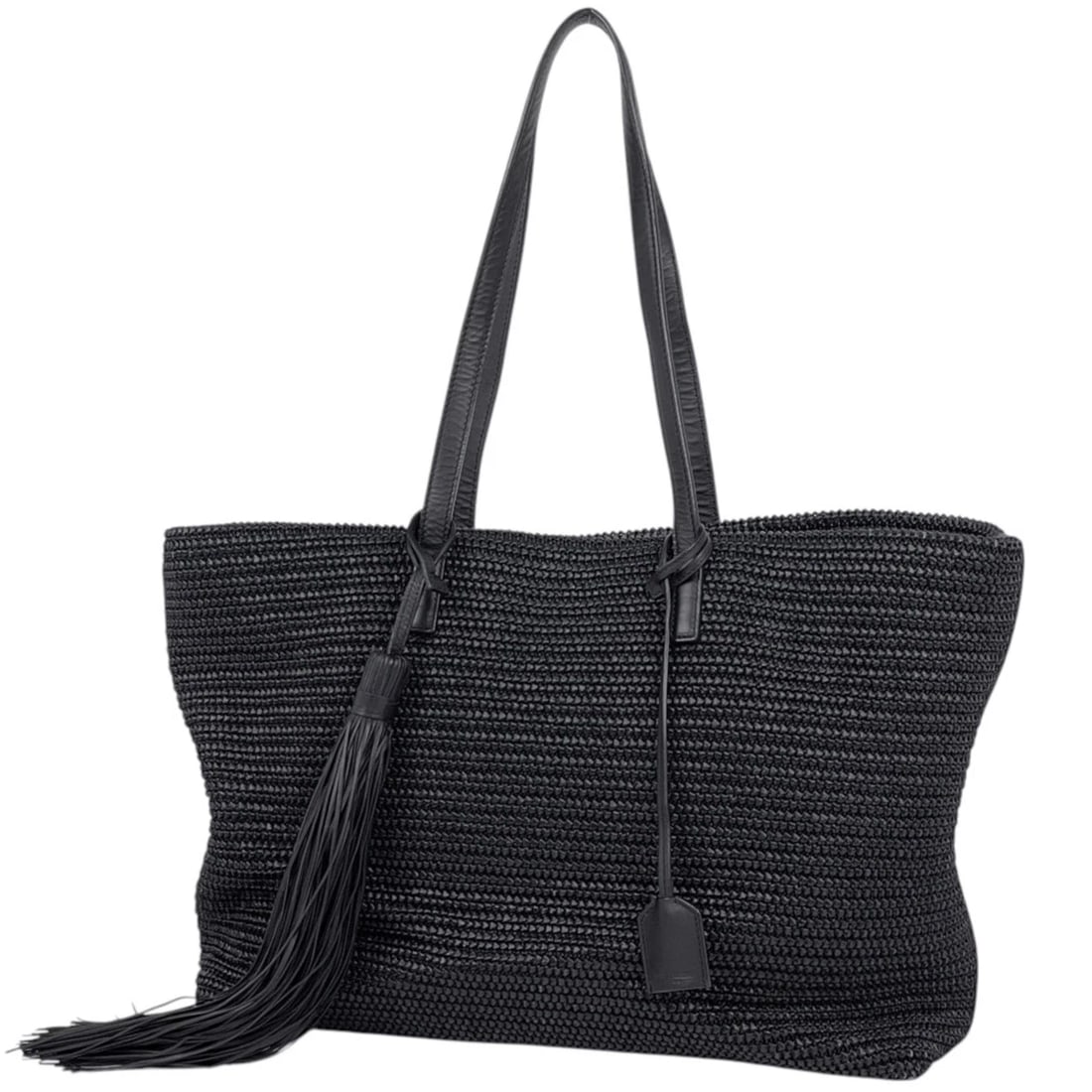 SAINT LAURENT TOTE BAG RAFFIA STRAW: Saint Laurent Tote Bag raffia straw Brand: SAINT LAURENT Type/Style: Tote Bag Material: fabric Color: Black Size: Width 35cm(13.8inch) Height 28cm(11inch) Depth 13cm(5.1inch) Accessories: None