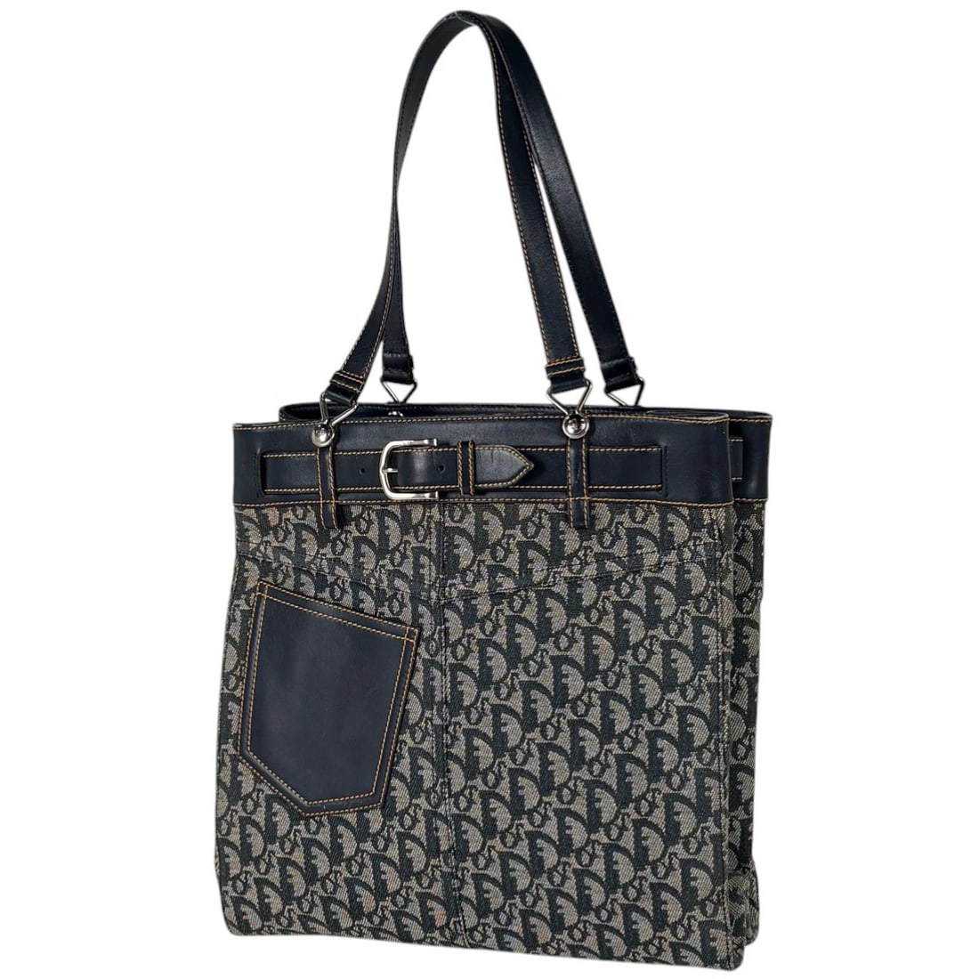 CHRISTIAN DIOR TROTTER PATTERN TOTE BAG SHOULDER BAG: Christian Dior Trotter Pattern Tote Bag Shoulder Bag Brand: Christian Dior Type/Style: Tote Bag Material: canvas ?leather Color: Navy blue Size: Width 32cm(12.6inch) Height 31cm(12.2inch) Depth