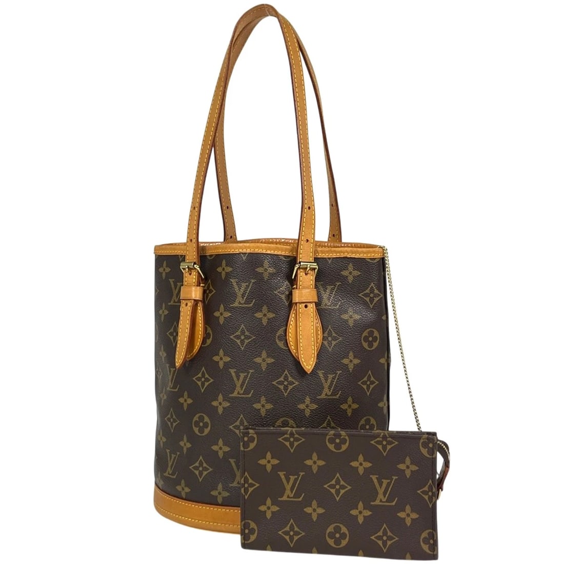 LOUIS VUITTON PETITE BUCKET PM TOTE BAG SHOULDER BAG: Louis Vuitton Petite bucket PM Tote Bag Shoulder Bag Brand: Louis Vuitton Type/Style: Tote Bag Material: Monogram Color: Brown Size: Width 22.5cm(8.9inch) Height 26cm(10.2inch) Depth 15.5cm(6.1inch)
