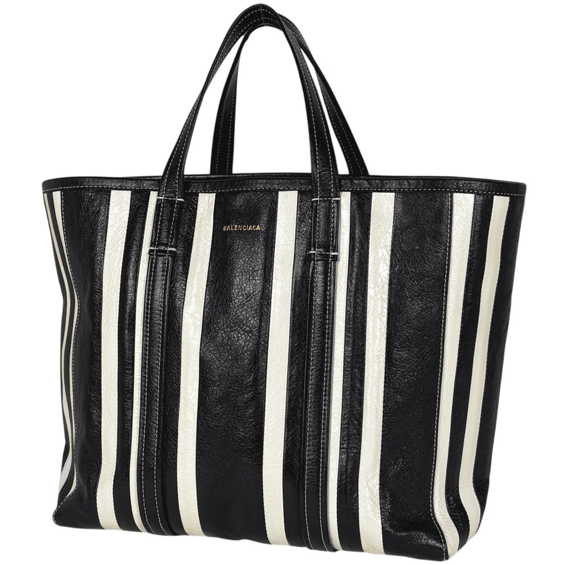 BALENCIAGA BARBES MEDIUM SHOPPER 2WAY TOTE BAG: BALENCIAGA Barbes Medium Shopper 2WAY Tote Bag Brand: BALENCIAGA Type/Style: Tote Bag Material: leather Color: Black White Size: Width 31cm(12.2inch) Height 28cm(11inch) Depth 13cm(5.1inch)