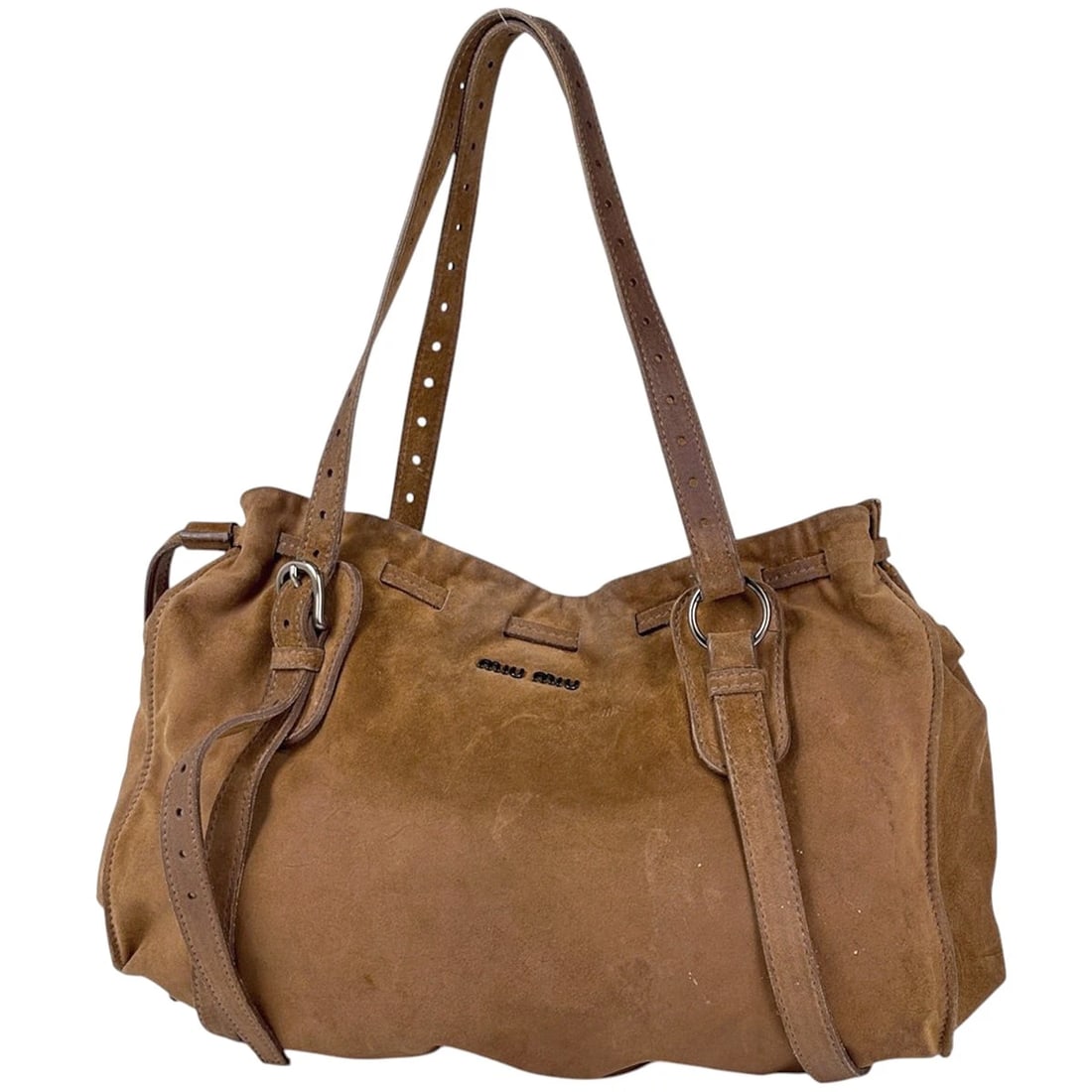 MEW MEW TOTE BAG SHOULDER BAG: Mew Mew Tote Bag Shoulder Bag Brand: Miu Miu Type/Style: Tote Bag Material: suede Color: Brown Size: Width 42cm(16.5inch) Height 27cm(10.6inch) Depth 7cm(2.8inch) Accessories: None Accesso