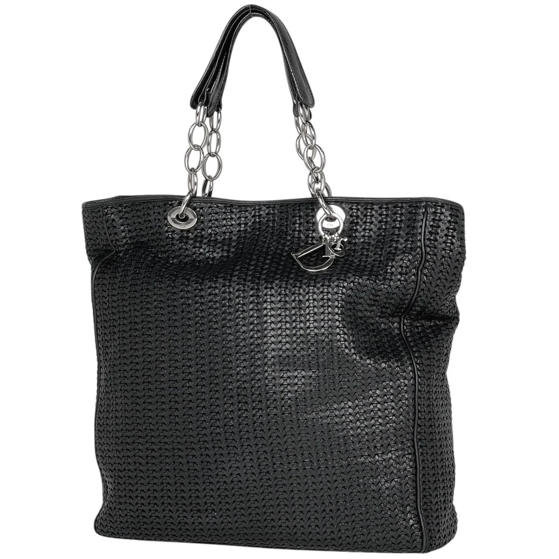 CHRISTIAN DIOR BRAIDED LEATHER ONE-SHOULDER BAG: Christian Dior Braided Leather One-Shoulder Bag Brand: Christian Dior Type/Style: Shoulder Bag Material: Leather Color: Black Size: Width 38cm(15inch) Height 42cm(16.5inch) Depth 11cm(4.3inch) Acc