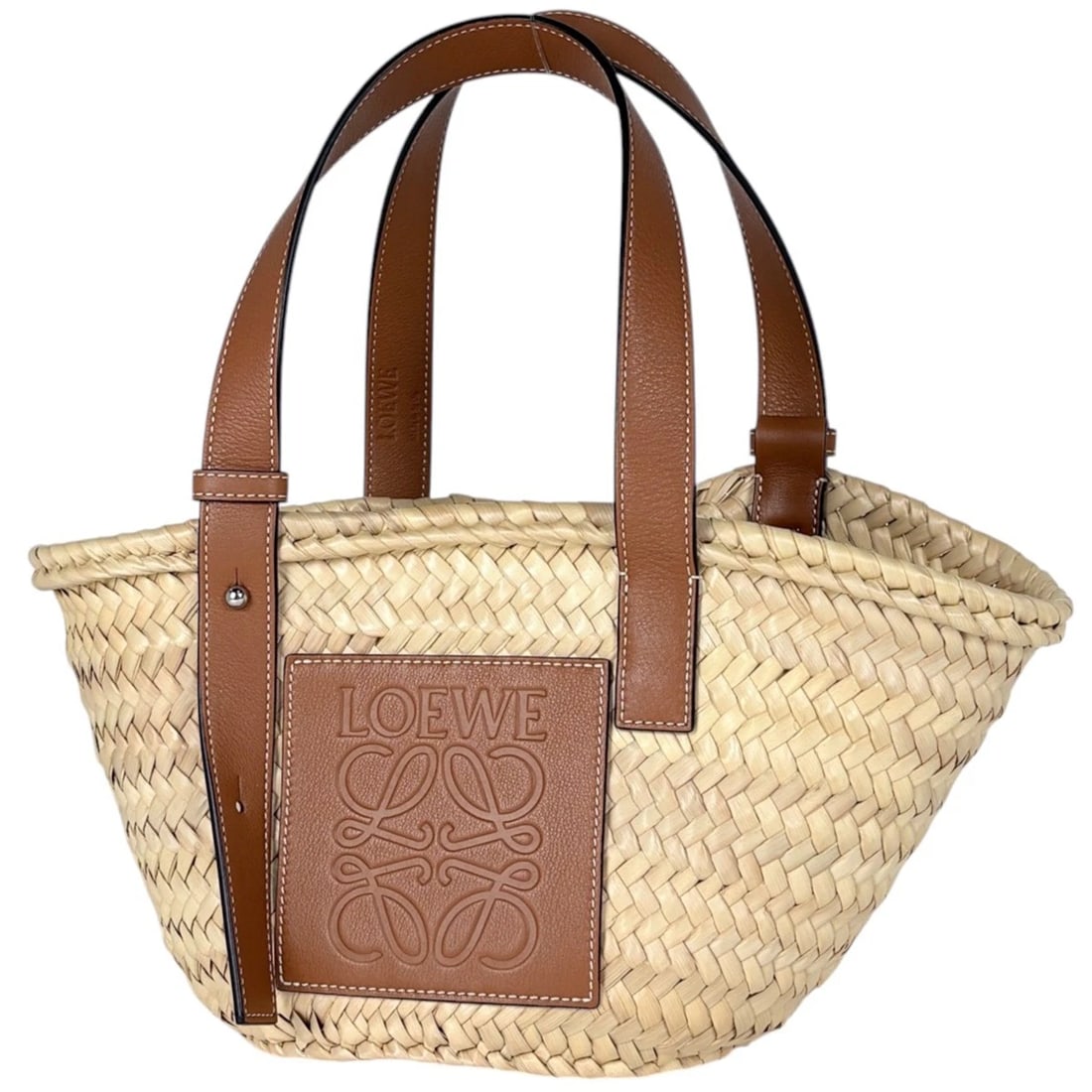 LOEWE BASKET BAG HAND BAG BASKET BAG: Loewe Basket bag Hand Bag Basket bag Brand: LOEWE Type/Style: Hand Bag Material: Raffia Color: Beige Brown Size: Width 17cm(6.7inch) Height 19cm(7.5inch) Depth 12cm(4.7inch) Accessories: None