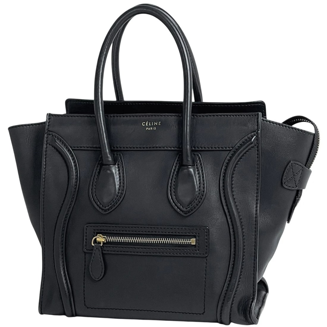 CELINE LUGGAGE MICRO SHOPPER HAND BAG: Celine Luggage micro shopper Hand Bag Brand: CELINE Type/Style: Hand Bag Material: leather Color: Black Size: Width 26.5cm(10.4inch) Height 26cm(10.2inch) Depth 13cm(5.1inch) Accessories: None