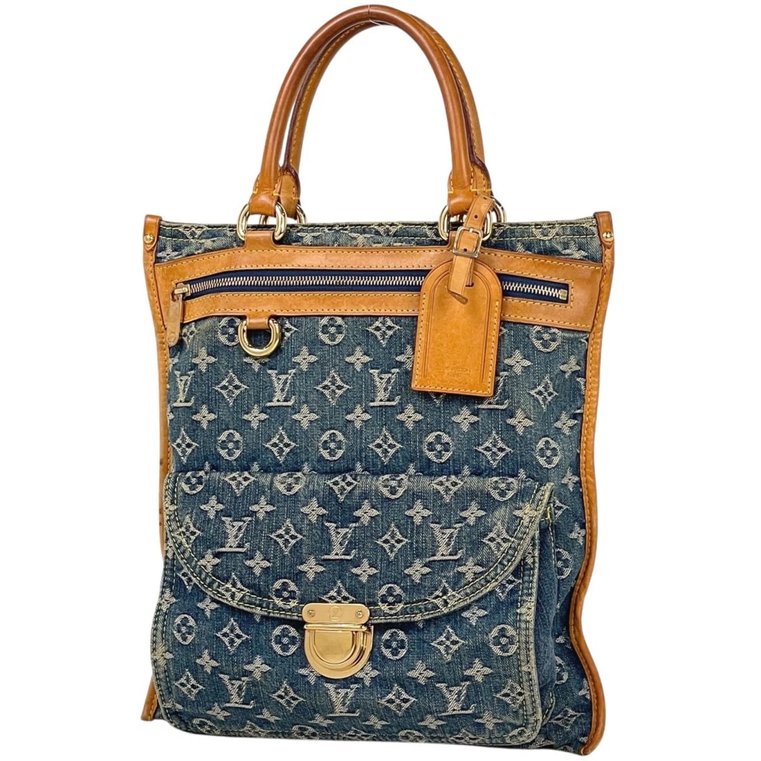 LOUIS VUITTON FLAT SHOPPER HAND BAG: Louis Vuitton Flat shopper Hand Bag Brand: Louis Vuitton Type/Style: Hand Bag Material: Monogram denim Color: Blue Size: Width 33cm(13inch) Height 36cm(14.2inch) Depth 1cm(0.4inch) Accessories: None