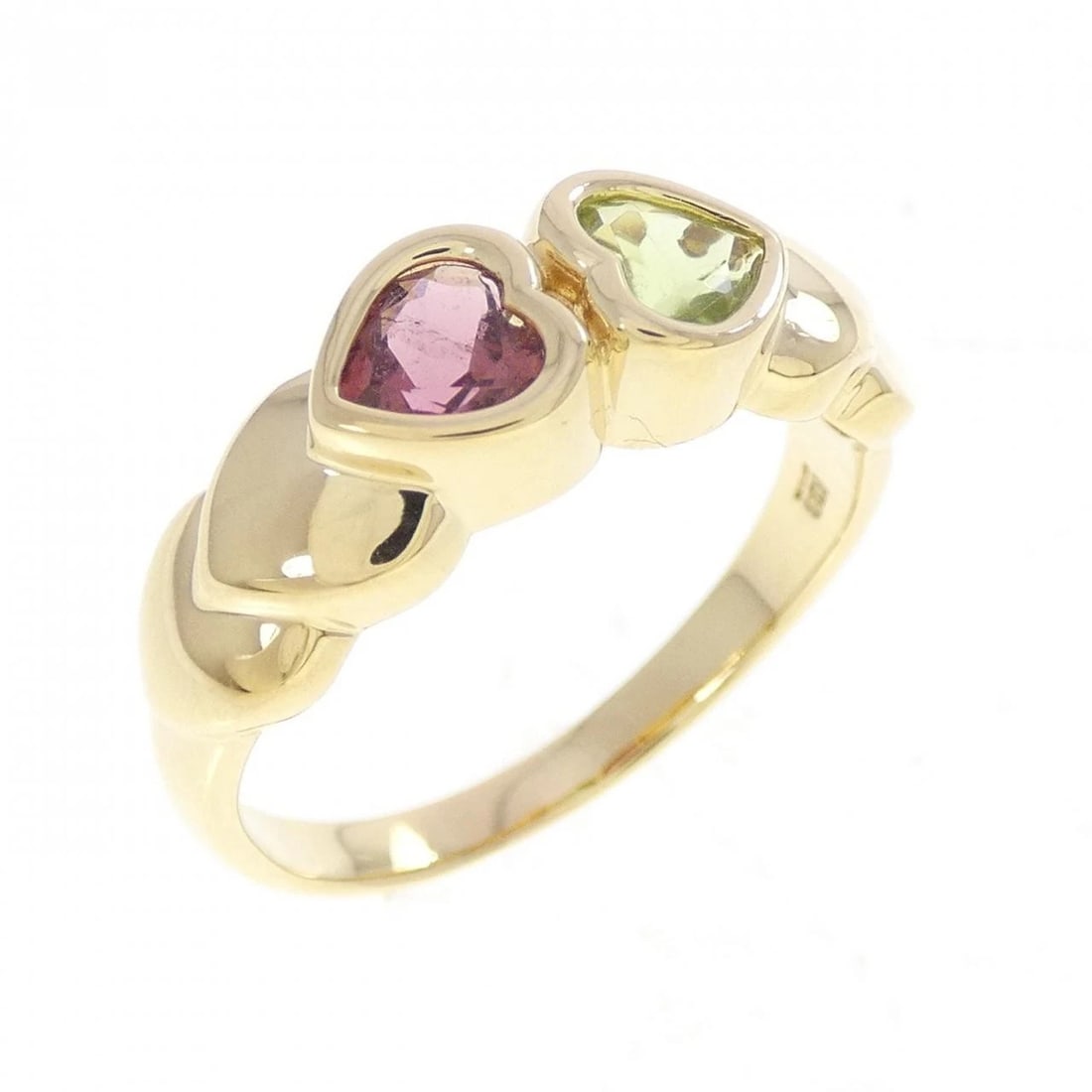 K18YG HEART TOURMALINE RING: K18YG Heart Tourmaline Ring Brand: Unbranded Type/Style: Tourmaline Ring Material: K18 yellow gold, Main Stone Tourmaline, Peridot Color: YG Size: US7 3/4 Accessories: None Accessories Not