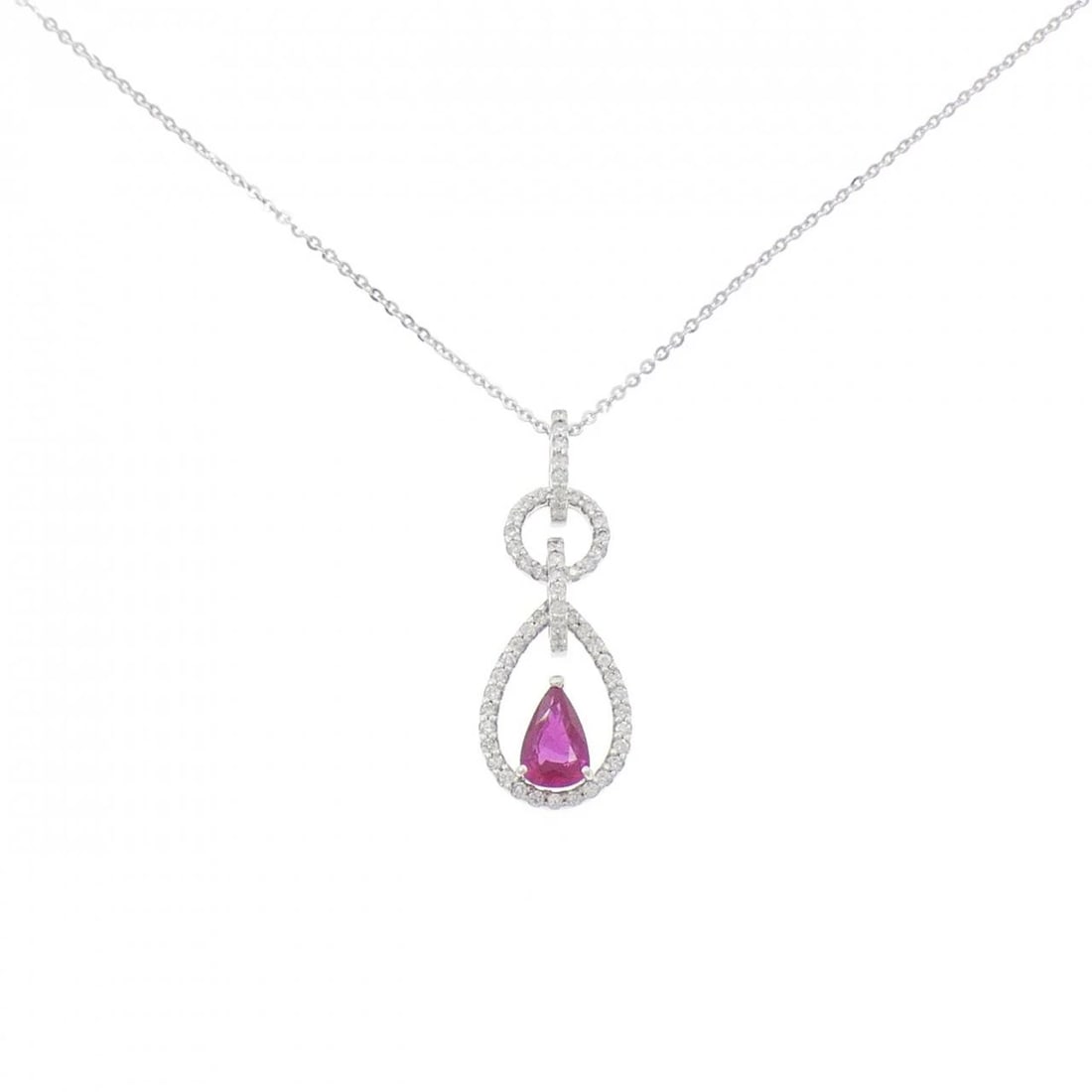 K18WG RUBY NECKLACE: K18WG Ruby Necklace Brand: Unbranded Type/Style: Ruby Necklace Material: K18 white gold, Main Stone Ruby, Natural Color: WG Size: Length: 46cm Accessories: None Accessories Notice: When purchasing