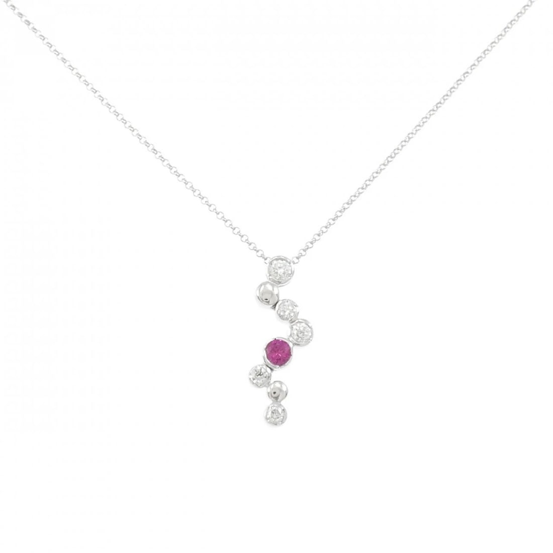 K18WG RUBY NECKLACE: K18WG Ruby Necklace Brand: Unbranded Type/Style: Ruby Necklace Material: K18 white gold, Main Stone Ruby, Natural Color: WG Size: Length: 45cm Accessories: None Accessories Notice: When purchasing