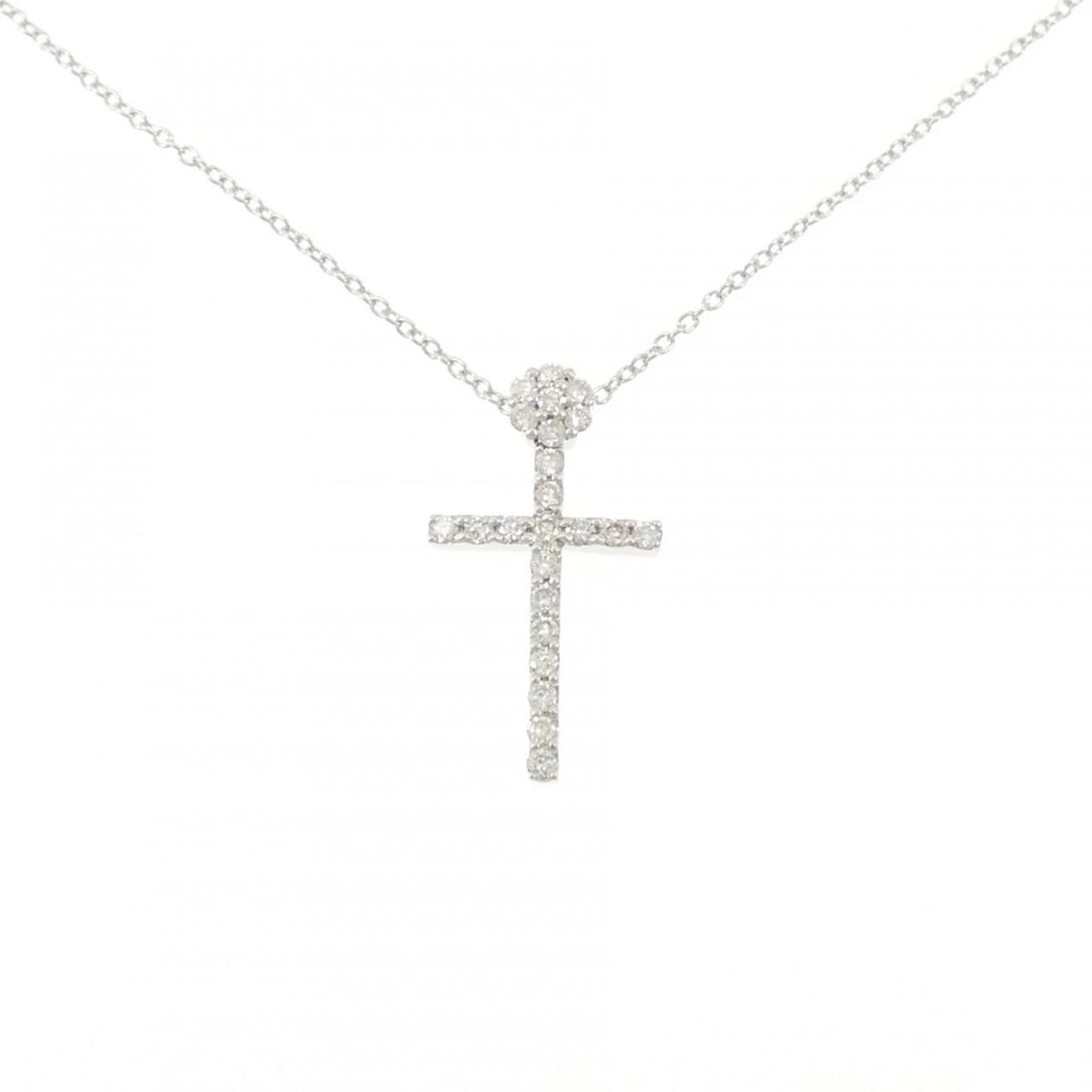 K18WG CROSS X FLOWER DIAMOND NECKLACE: K18WG Cross x Flower Diamond Necklace Brand: Unbranded Type/Style: Diamond Necklace Material: K18 white gold, Main Stone Natural Color: WG Size: Length: 50cm Accessories: None Accessories Notice: