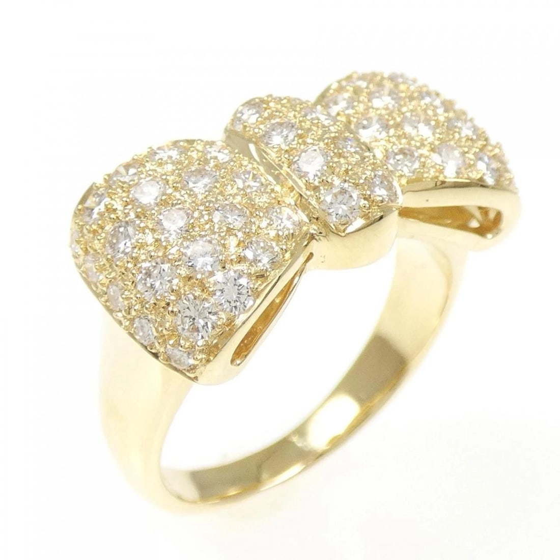 K18YG RIBBON PAVE DIAMOND RING: K18YG Ribbon Pave Diamond Ring Brand: Unbranded Type/Style: Diamond Ring Material: K18 yellow gold, Main Stone Natural Color: YG Size: US7 1/2 Accessories: None Accessories Notice: When purchasing