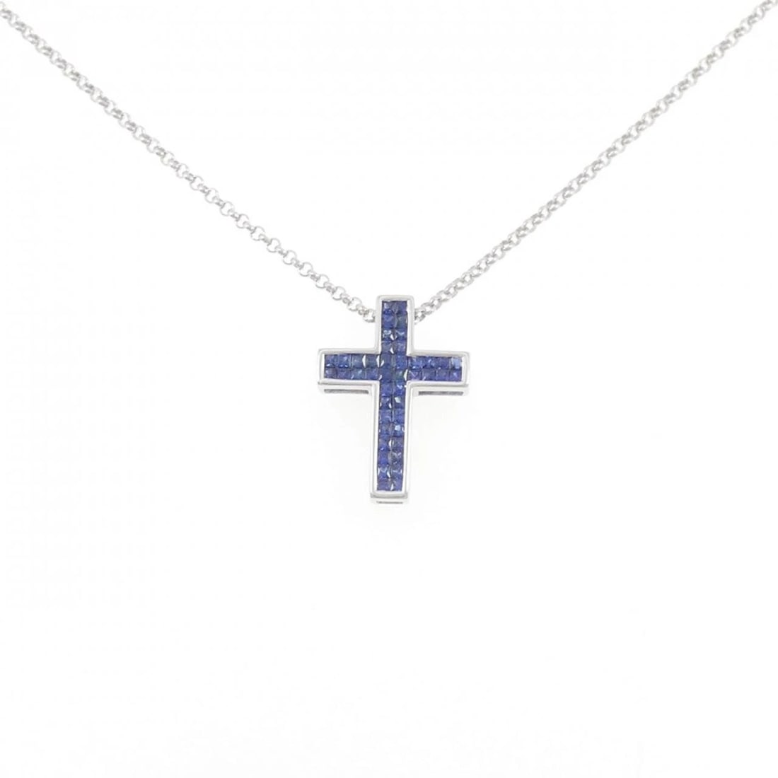 K18WG CROSS SAPPHIRE NECKLACE: K18WG Cross Sapphire Necklace Brand: Unbranded Type/Style: Sapphire Necklace Material: K18 white gold, Main Stone Sapphire Color: WG Size: Length: 40cm Accessories: None Accessories Notice: When