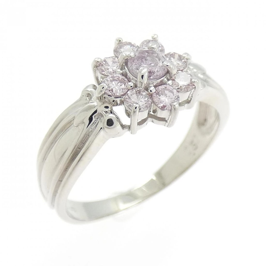 PT900 FLOWER PINK DIAMOND RING: PT900 Flower Pink Diamond Ring Brand: Unbranded Type/Style: Pink Diamond Ring Material: Platinum900, Main Stone Natural Color: PT Size: US6 1/4 Accessories: None Accessories Notice: When purchasing