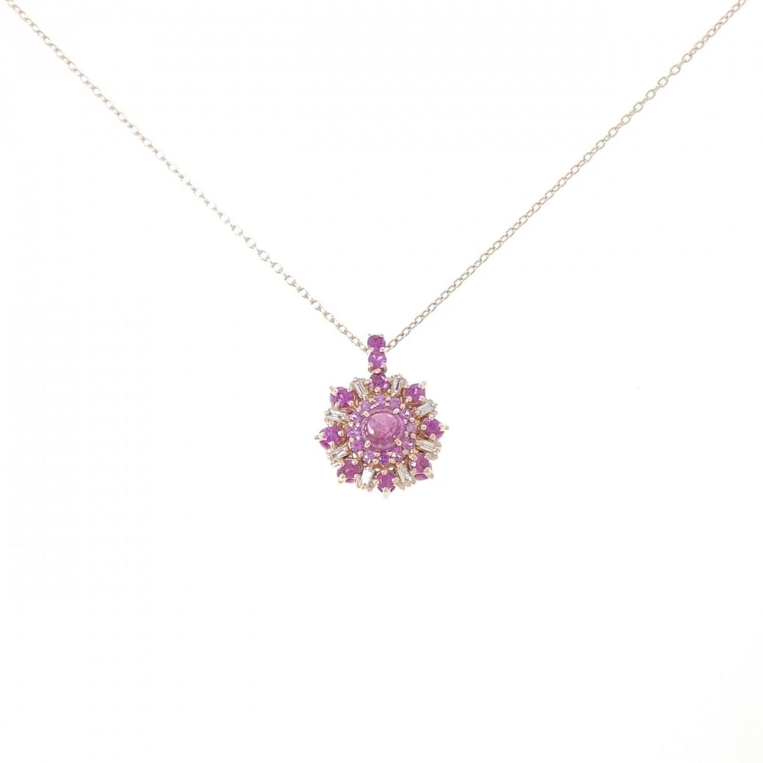 COLOR STONE NECKLACE: Color Stone Necklace Brand: None Type/Style: Necklace Material: K18 Pink Gold, Main Stone Ruby, Natural/Sapphire Color: PG Size: Length: 45cm Accessories: None Accessories Notice: When purchasing