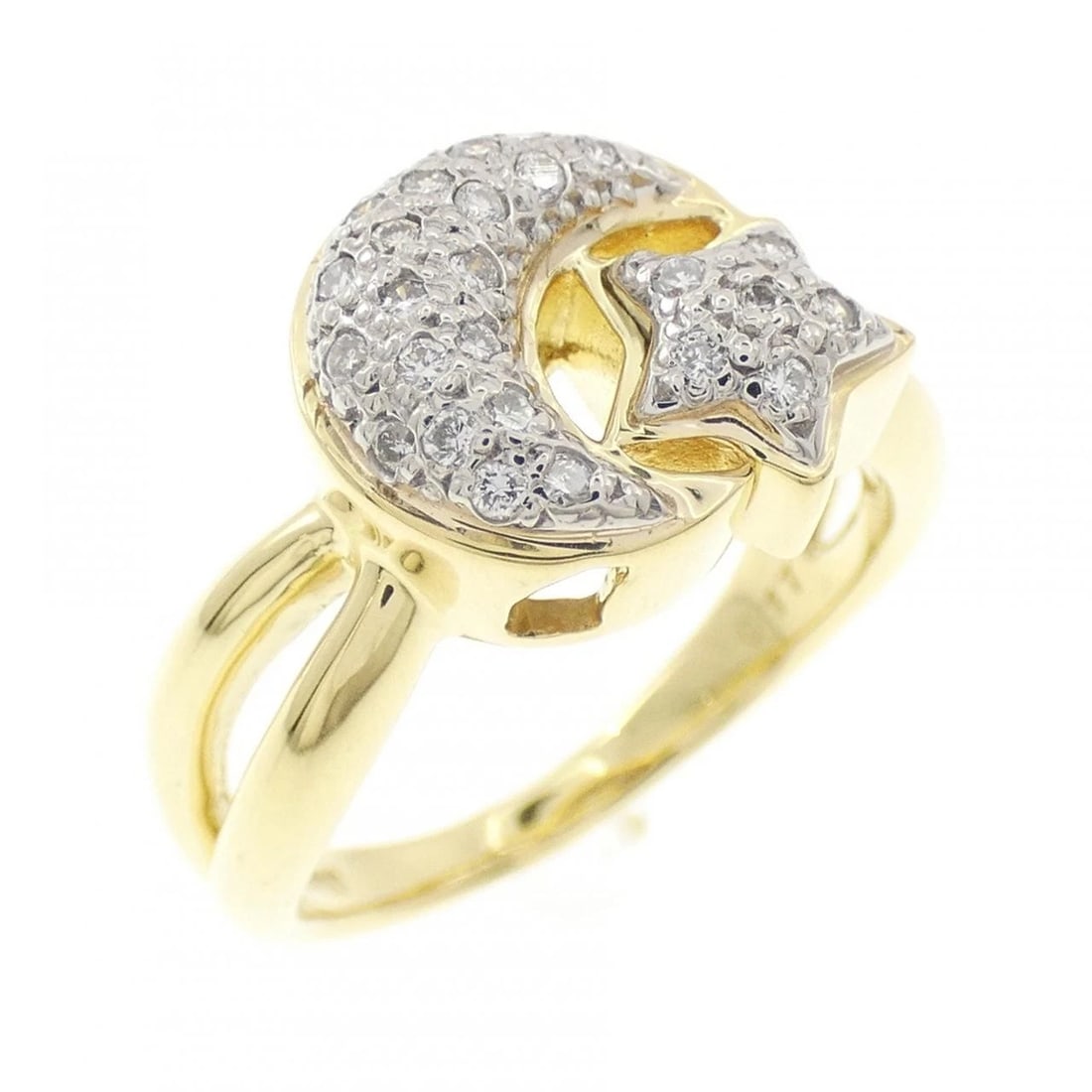 K18YG/PT900 MOON X STAR DIAMOND RING: K18YG/PT900 Moon x Star Diamond Ring Brand: Unbranded Type/Style: Diamond Ring Material: 18k yellow gold / Platinum 900, Main Stone Natural Color: YG, PT Size: US5 1/2 Accessories: None Ac