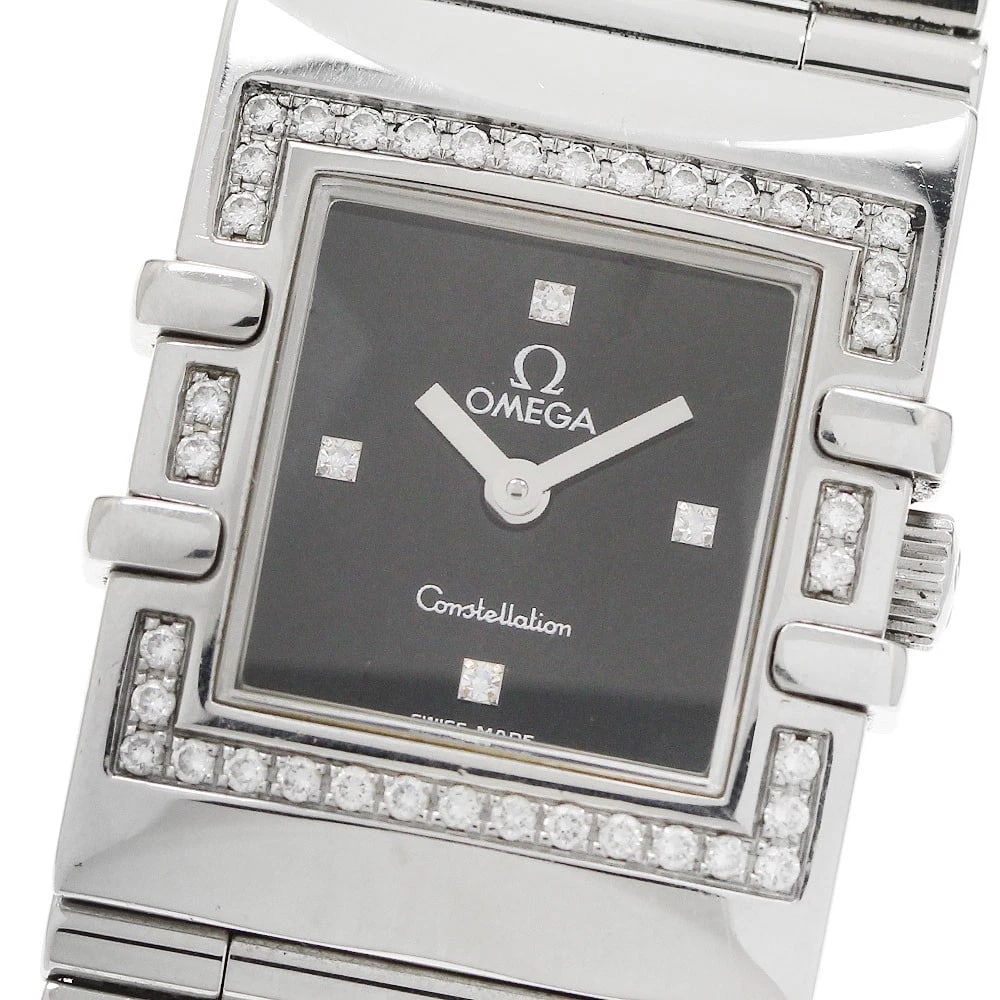 OMEGA CONSTELLATION DIAMOND BEZEL BLACK DIAL WATCH: OMEGA Constellation diamond bezel black Dial Watch Brand: OMEGA Type/Style: Wristwatch Material: Band Material Stainless Steel, Case Material Stainless Steel Color: Dial Color black Size: Case Size