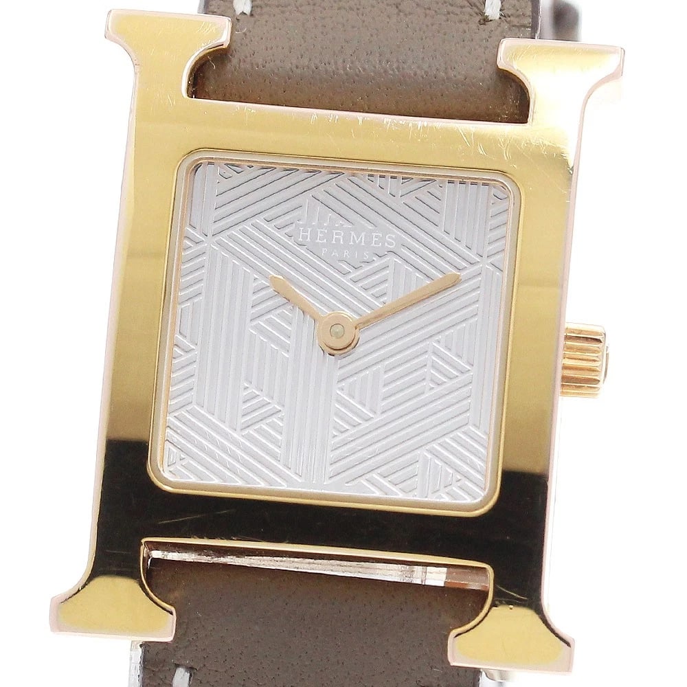 HERMES H WATCH SILVER DIAL QUARTZ WATCH: HERMES H watch Silver Dial Quartz Watch Brand: HERMES Type/Style: Wristwatch Material: Band Material leather, Case Material Stainless Steel/Gold Plated Color: Dial Color Silver Size: Case Size