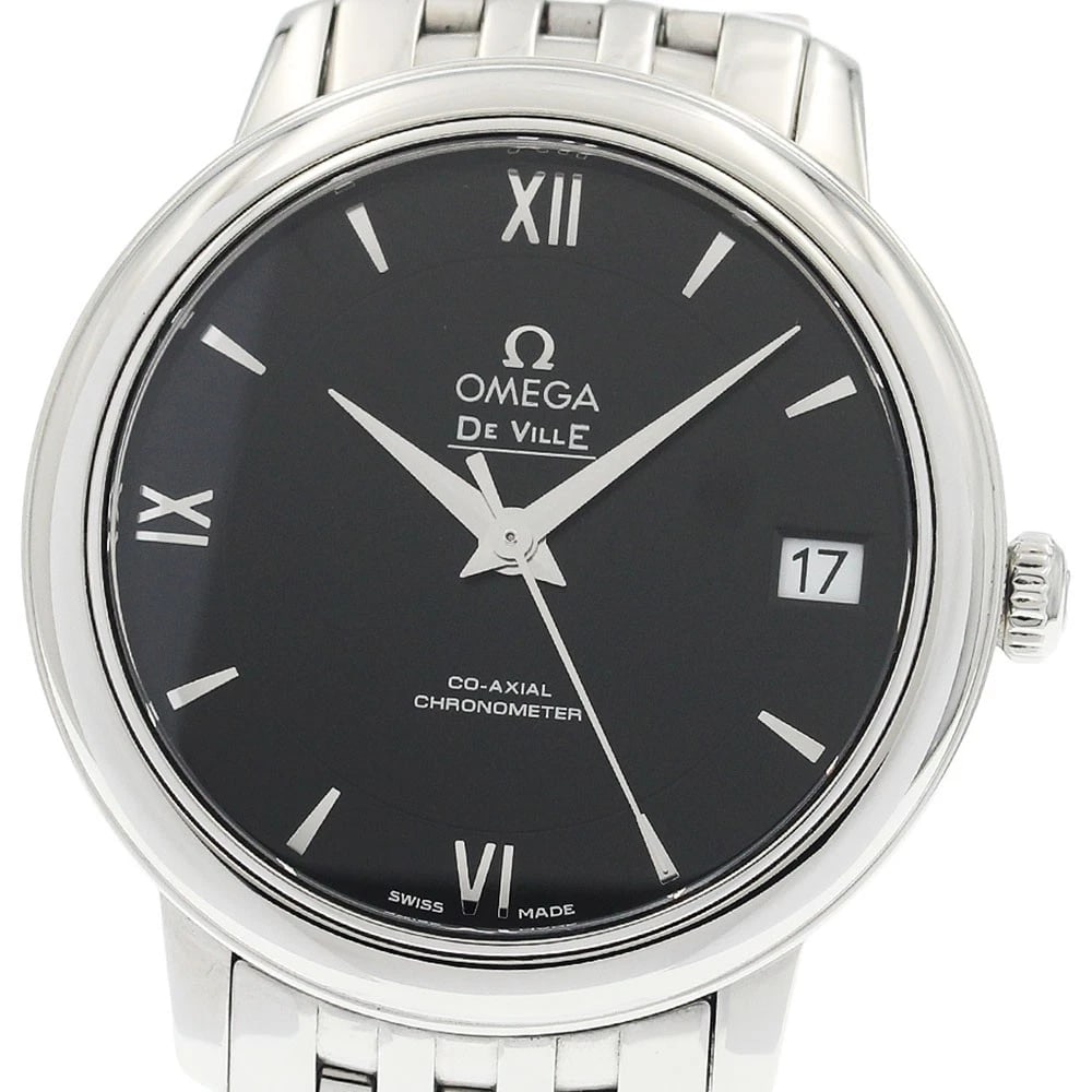 OMEGA DE VILLE PRESTIGE BLACK DIAL AUTOMATIC WATCH: OMEGA De Ville Prestige black Dial Automatic Watch Brand: OMEGA Type/Style: Wristwatch Material: Band Material Stainless Steel, Case Material Stainless Steel Color: Dial Color black Size: Case Size