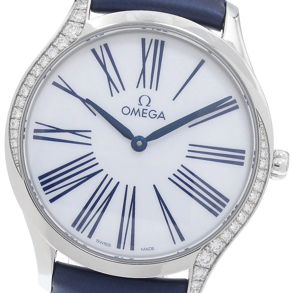 OMEGA DE VILLE TRESOR SIDE DIAMOND QUARTZ WATCH: OMEGA De Ville Tresor Side diamond Quartz Watch Brand: OMEGA Type/Style: Wristwatch Material: Band Material Leather/Satin, Case Material Stainless Steel Color: Dial Color white Size: About 36mm (1.4in