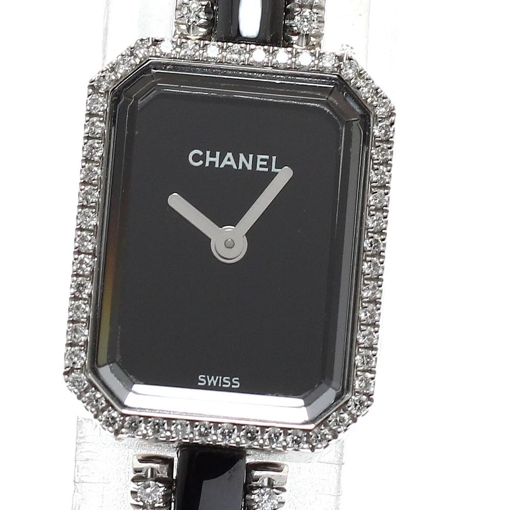 CHANEL PREMIERE K18WG BEZEL DIAMOND QUARTZ WATCH: CHANEL Premiere K18WG bezel diamond Quartz Watch Brand: CHANEL Type/Style: Wristwatch Material: Band Material K18WG / ceramic, Case Material K18WG Color: Dial Color black Size: About 15mm (0.6inch) (n