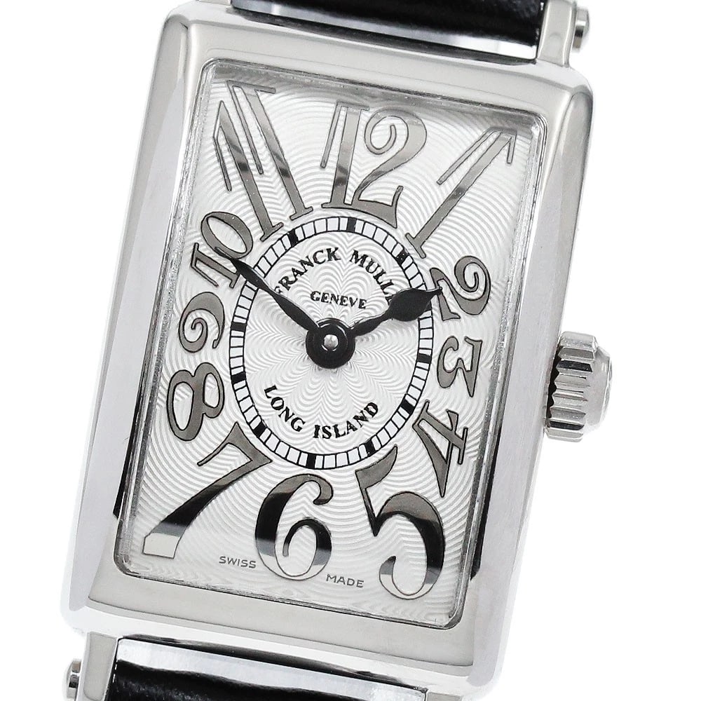 FRANCK MULLER LONG ISLAND PETIT RELIEF QUARTZ WATCH: FRANCK MULLER Long Island Petit Relief Quartz Watch Brand: FRANCK MULLER Type/Style: Wristwatch Material: Band Material leather, Case Material Stainless Steel Color: Dial Color Silver Size: About