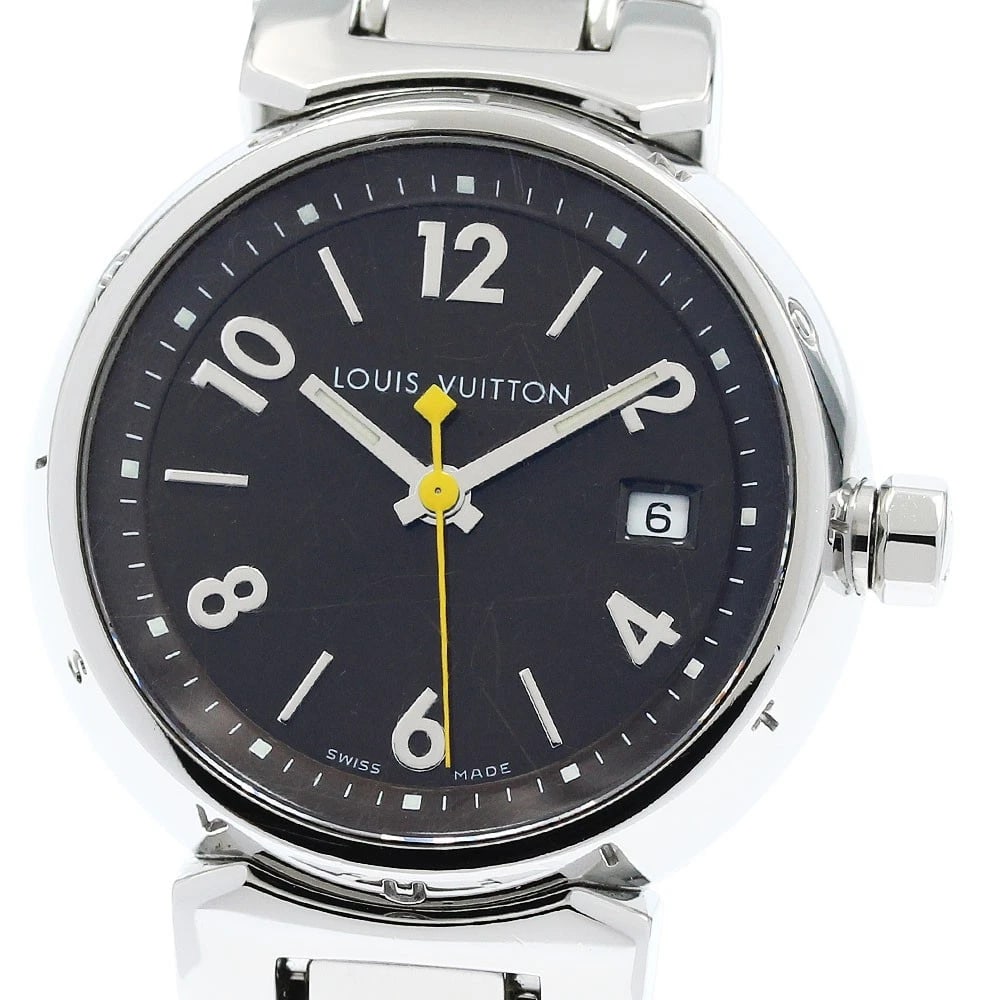 LOUIS VUITTON TAMBOUR DATE BROWN DIAL QUARTZ WATCH: LOUIS VUITTON Tambour Date Brown Dial Quartz Watch Brand: LOUIS VUITTON Type/Style: Wristwatch Material: Band Material Stainless Steel, Case Material Stainless Steel Color: Dial Color Brown Size: Abou