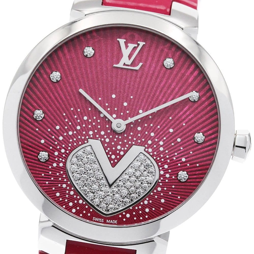LOUIS VUITTON TAMBOUR COOL V MM DIAMOND QUARTZ WATCH: LOUIS VUITTON Tambour Cool V MM Diamond Quartz Watch Brand: LOUIS VUITTON Type/Style: Wristwatch Material: Band Material Leather / enamel, Case Material Stainless Steel Color: Dial Color pink Size: Ca