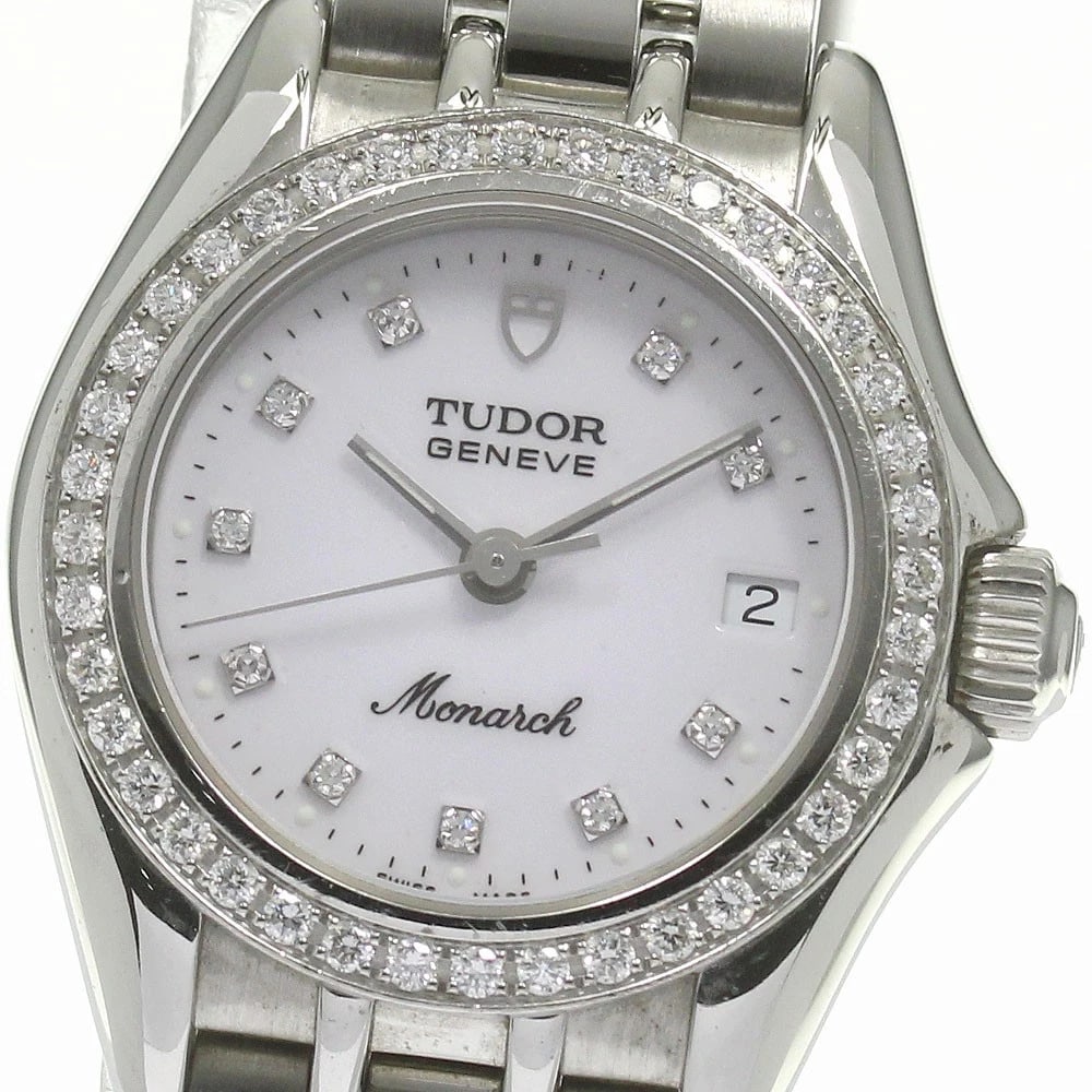TUDOR MONARCH DIAMOND BEZEL WHITE DIAL QUARTZ WATCH: TUDOR Monarch Diamond bezel White Dial Quartz Watch Brand: TUDOR Type/Style: Wristwatch Material: Band Material Stainless Steel, Case Material Stainless Steel Color: Dial Color white Size: Case Size A
