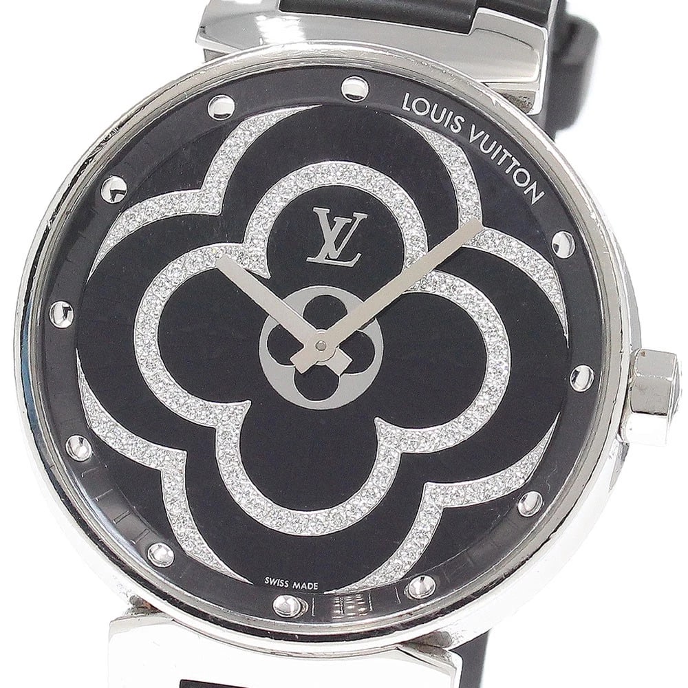 LOUIS VUITTON TAMBOUR MOON DIVINE DIAMOND BLACK DIAL QUARTZ WATCH: LOUIS VUITTON Tambour Moon Divine Diamond black Dial Quartz Watch Brand: LOUIS VUITTON Type/Style: Wristwatch Material: Band Material rubber, Case Material Stainless Steel Color: Dial Color black Size
