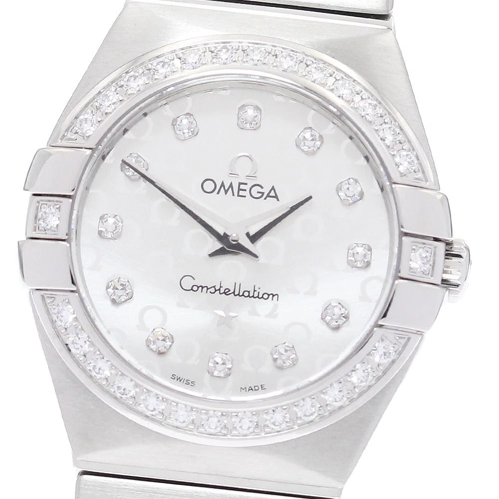OMEGA CONSTELLATION DIAMOND BEZEL WATCH: OMEGA Constellation Diamond bezel Watch Brand: OMEGA Type/Style: Wristwatch Material: Band Material Stainless Steel, Case Material Stainless Steel Color: Dial Color Silver Size: Case Size About24mm (0
