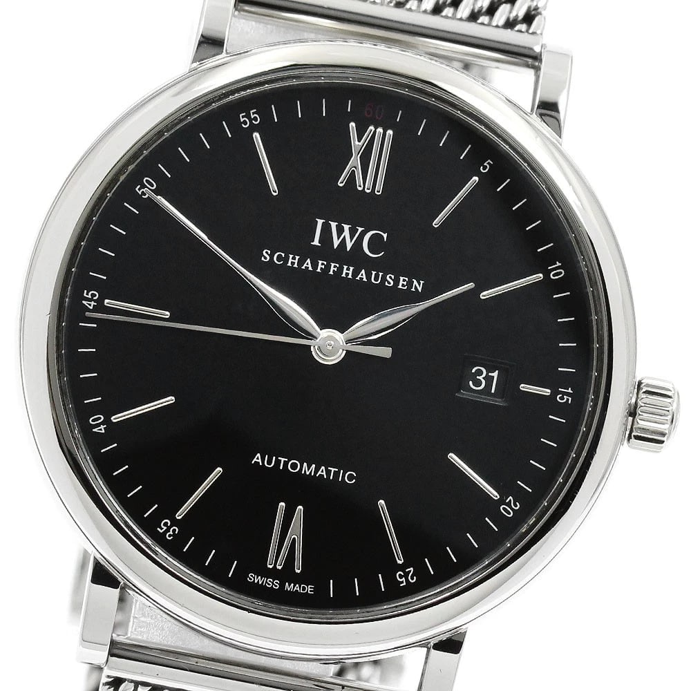 IWC SCHAFFHAUSEN DATE BLACK AUTOMATIC WATCH: IWC SCHAFFHAUSEN Date Black Automatic Watch Brand: IWC SCHAFFHAUSEN Type/Style: Wristwatch Material: Band Material Stainless Steel, Case Material Stainless Steel Color: Dial Color black Band Color