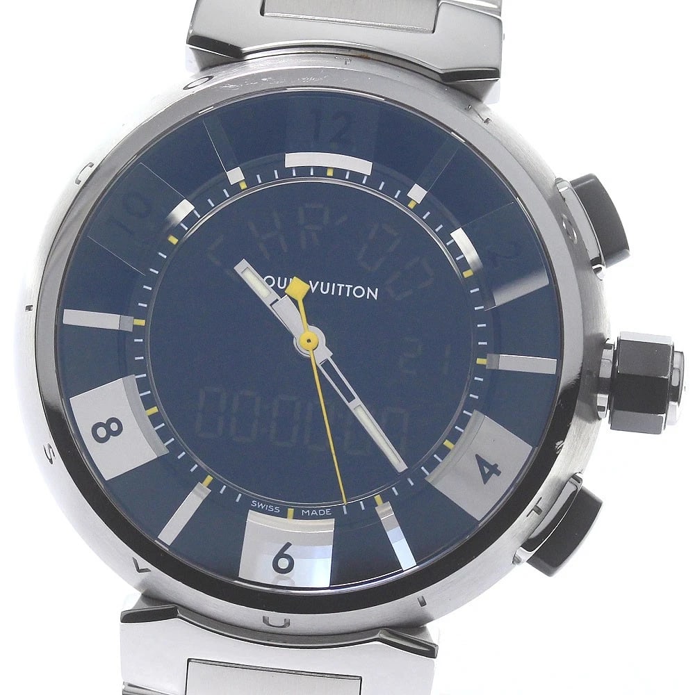LOUIS VUITTON TAMBOUR BLACK SILVER WATCH: LOUIS VUITTON Tambour black Silver Watch Brand: LOUIS VUITTON Type/Style: Wristwatch Material: Band Material Stainless Steel, Case Material Stainless Steel Color: Dial Color Black / Silver Band Color