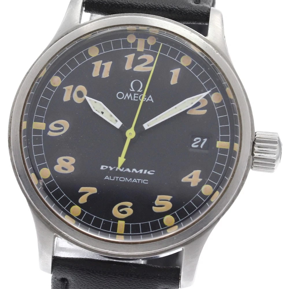 OMEGA DYNAMIC DATE BLACK AUTOMATIC WATCH: OMEGA dynamic Date black Automatic Watch Brand: OMEGA Type/Style: Wristwatch Material: Band Material leather, Case Material Stainless Steel Color: Case Color Silver Band Color black Dial Color black