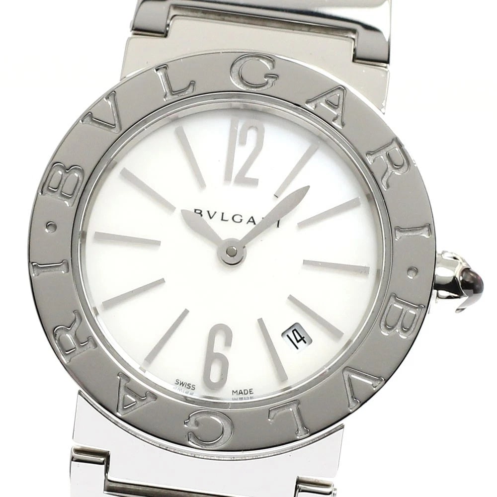 BVLGARI DATE SILVER QUARTZ WATCH: BVLGARI Date Silver Quartz Watch Brand: BVLGARI Type/Style: Wristwatch Material: Stainless Steel, Stainless Steel Color: Dial Color Silver Band Color Silver Case Color Silver Size: Case size About