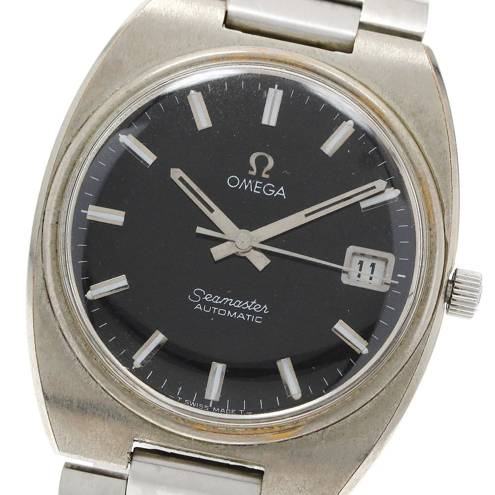 OMEGA SEAMASTER DATE BLACK AUTOMATIC WATCH: OMEGA Seamaster Date black Automatic Watch Brand: OMEGA Type/Style: Wristwatch Material: Stainless Steel, Stainless Steel Color: Dial Color black Band Color Silver Case Color Silver Size: Case size
