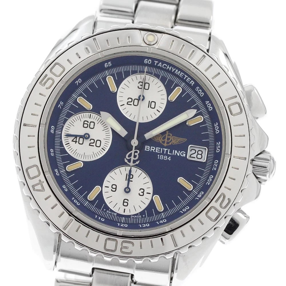 BREITLING CHRONO DATE NAVY AUTOMATIC WATCH: BREITLING Chrono Date Navy Automatic Watch Brand: BREITLING Type/Style: Wristwatch Material: Band Material Stainless Steel, Case Material Stainless Steel Color: Dial Color Navy Band Color Silver Case