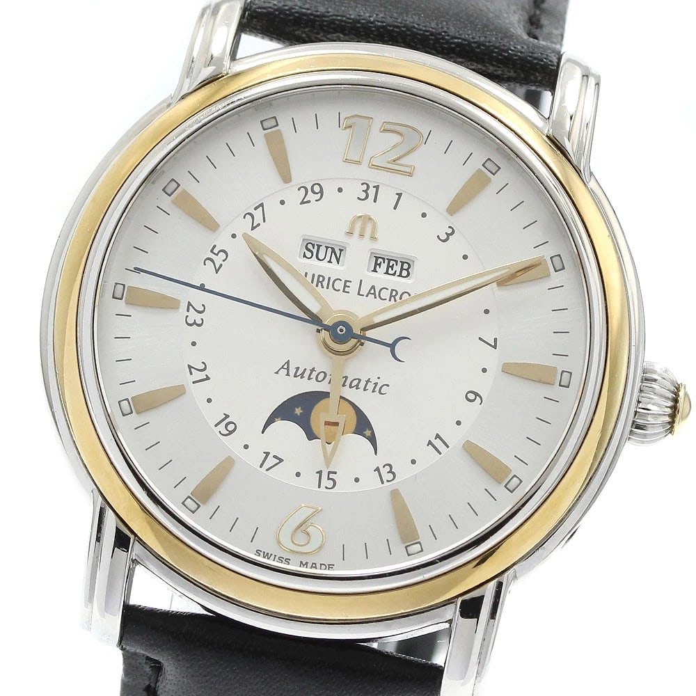 MAURICE LACROIX MASTERPIECE AUTOMATIC WATCH: Maurice Lacroix Masterpiece Automatic Watch Brand: Maurice Lacroix Type/Style: Wristwatch Material: Band Material leather, Case Material Stainless Steel/YG Color: Dial Color white Band Color black