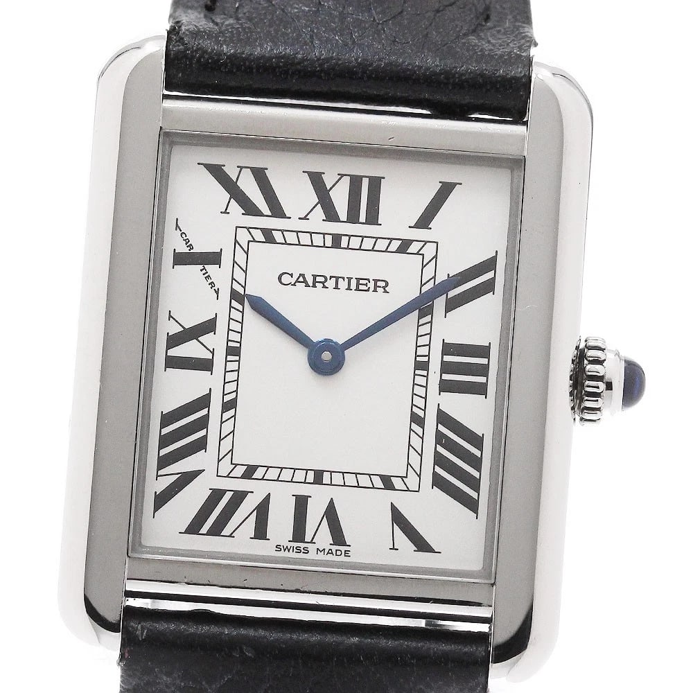 CARTIER TANK SOLO SILVER QUARTZ WATCH: CARTIER Tank solo Silver Quartz Watch Brand: CARTIER Type/Style: Wristwatch Material: Band Material leather, Case Material Stainless Steel Color: Dial Color Silver Band Color black Case Color Silver
