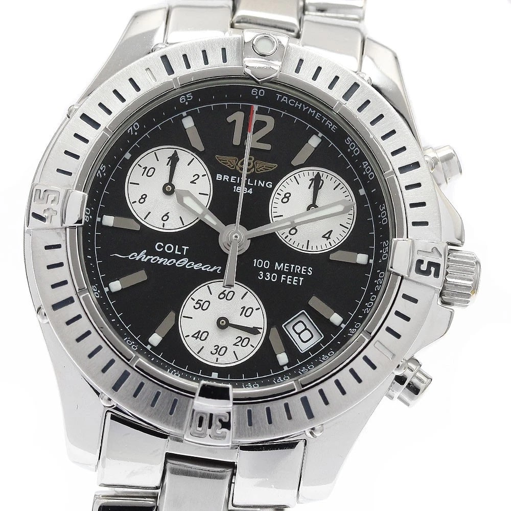 BREITLING CHRONO OCEAN DATE BLACK QUARTZ WATCH: BREITLING Chrono Ocean Date black Quartz Watch Brand: BREITLING Type/Style: Wristwatch Material: Band Material Stainless Steel, Case Material Stainless Steel Color: Dial Color black Band Color Silver