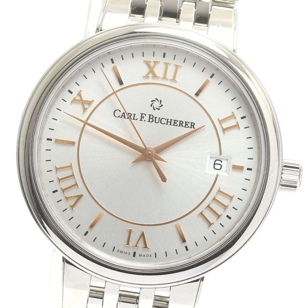 CARL F.BUCHERER DATE SILVER AUTOMATIC WATCH: CARL F.BUCHERER Date Silver Automatic Watch Brand: CARL F.BUCHERER Type/Style: Wristwatch Material: Band Material Stainless Steel, Case Material Stainless Steel Color: Case Color Silver Band Color