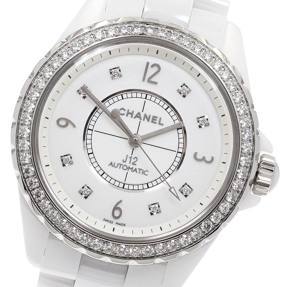CHANEL J12 DIAMOND BEZEL AUTOMATIC WATCH: CHANEL J12 Diamond bezel Automatic Watch Brand: CHANEL Type/Style: Wristwatch Material: Band Material Stainless Steel / ceramic, Case Material Stainless Steel / ceramic Color: Dial Color white Band Co