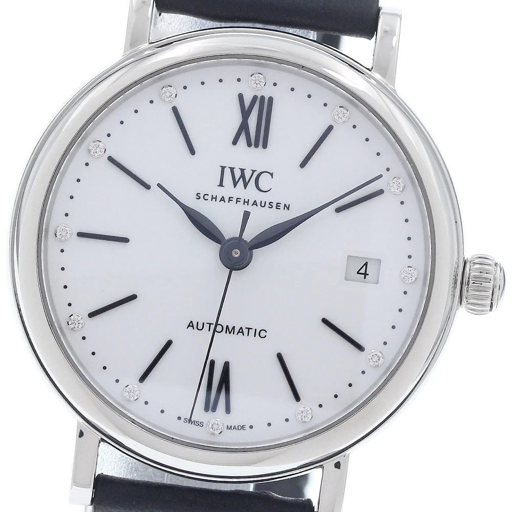 IWC SCHAFFHAUSEN DATE WHITE AUTOMATIC WATCH: IWC SCHAFFHAUSEN Date white Automatic Watch Brand: IWC SCHAFFHAUSEN Type/Style: Wristwatch Material: Band Material leather, Case Material Stainless Steel Color: Dial Color white Band Color black Case