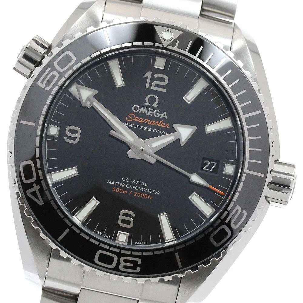 OMEGA SEAMASTER PLANET OCEAN STAINLESS STEEL WATCH: OMEGA Seamaster Planet Ocean Stainless Steel Watch Brand: OMEGA Type/Style: Wristwatch Material: Band Material Stainless Steel, Case Material Stainless Steel Color: Dial Color black Band Color Silver