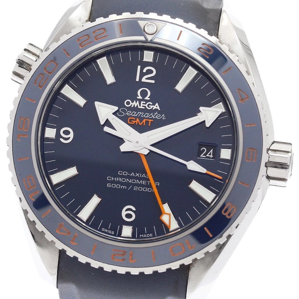OMEGA SEAMASTER PLANET OCEAN STAINLESS STEEL WATCH: OMEGA Seamaster Planet Ocean Stainless Steel Watch Brand: OMEGA Type/Style: Wristwatch Material: rubber, Stainless Steel Color: Dial Color Navy Band Color Navy Case Color Silver Size: Case size About