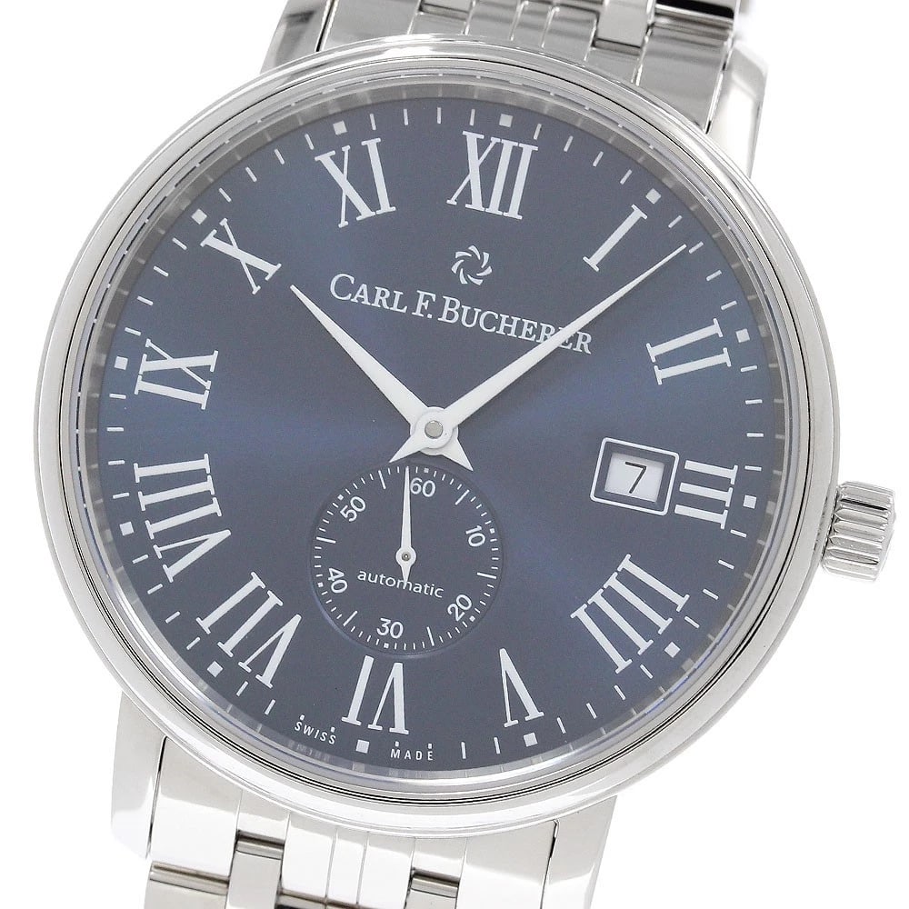 CARL F.BUCHERER DATE AUTOMATIC WATCH: CARL F.BUCHERER Date Automatic Watch Brand: CARL F.BUCHERER Type/Style: Wristwatch Material: Stainless Steel, Stainless Steel Color: Case Color Silver Band Color Silver Dial Color blue Size: Case